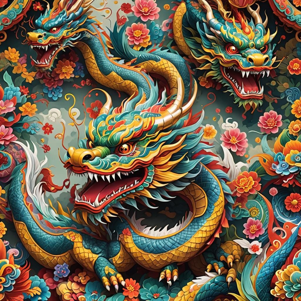 Vibrant Chinese Festival Dragon Illustration