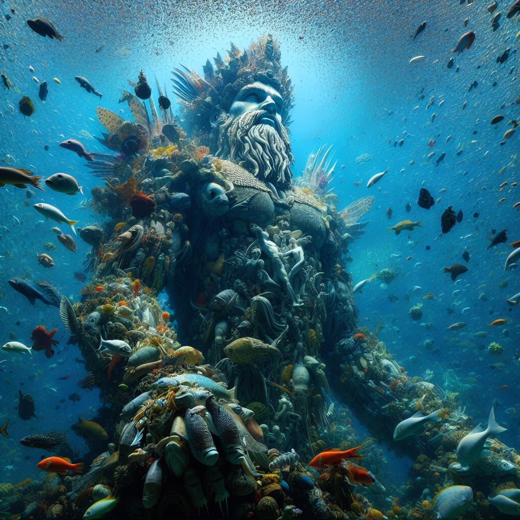 Majestic Sea Deity Made of Marine Life