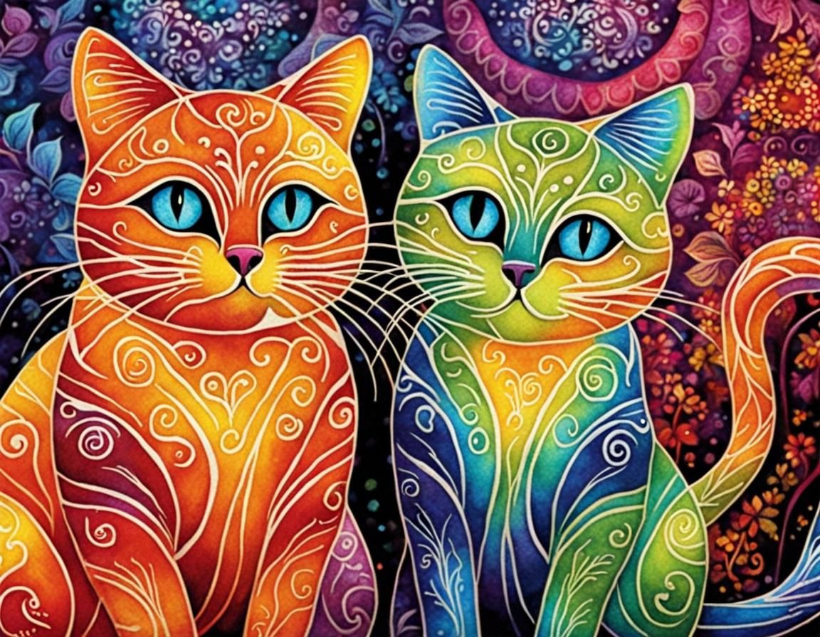 Rainbow Cats in beautiful batik style.