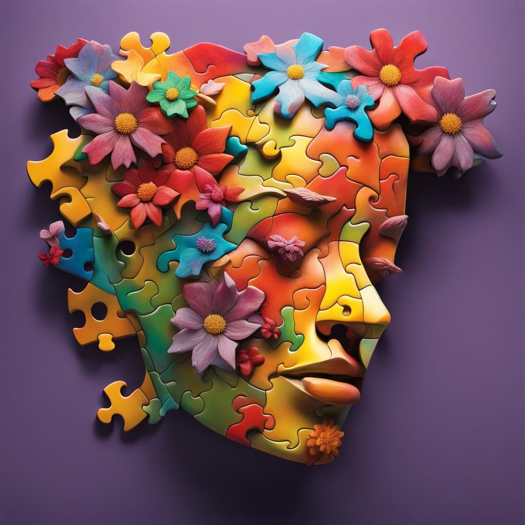 Floral Puzzle Sculpture: Hyperrealistic Concept Art