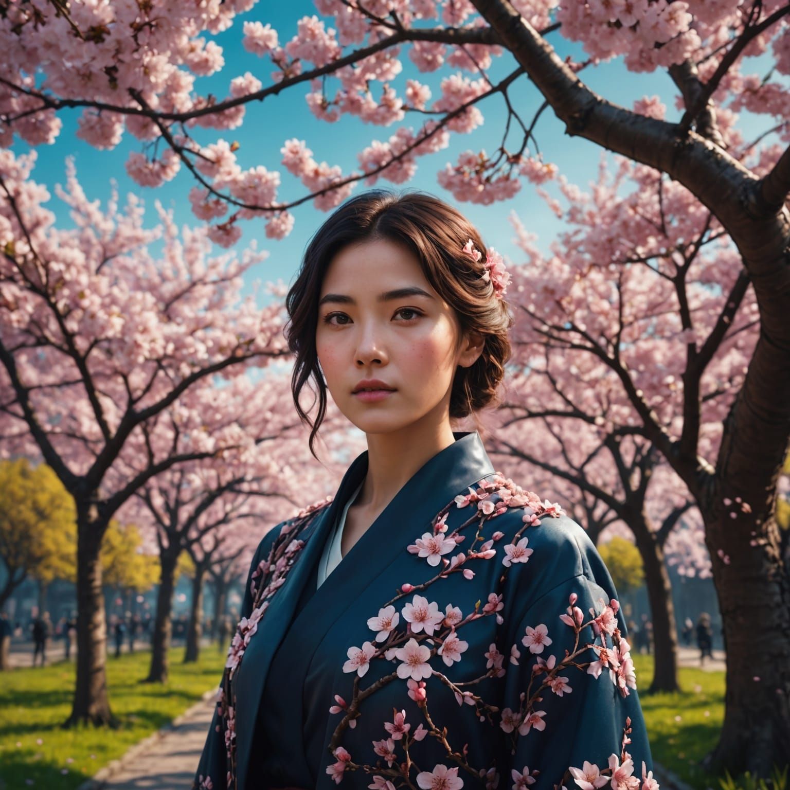 Woman Surrounded by Cherry Blossoms: Matte Painting