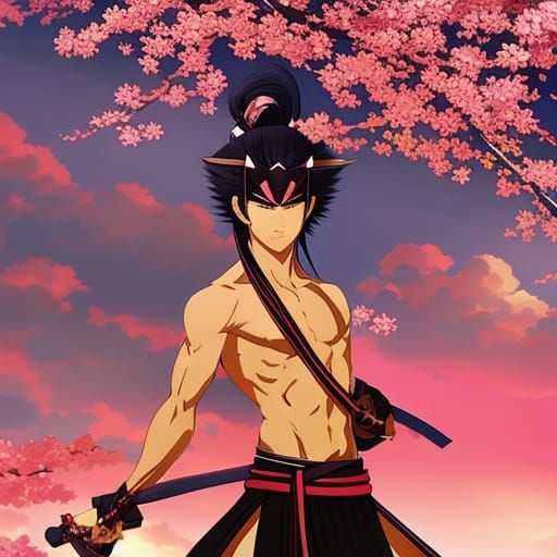 Samurai with Sword in Kyoto in Anime Style