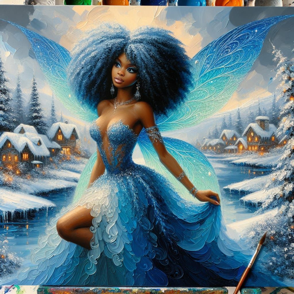 Enchanting Afro-Latina Fairy in Winter Wonderland
