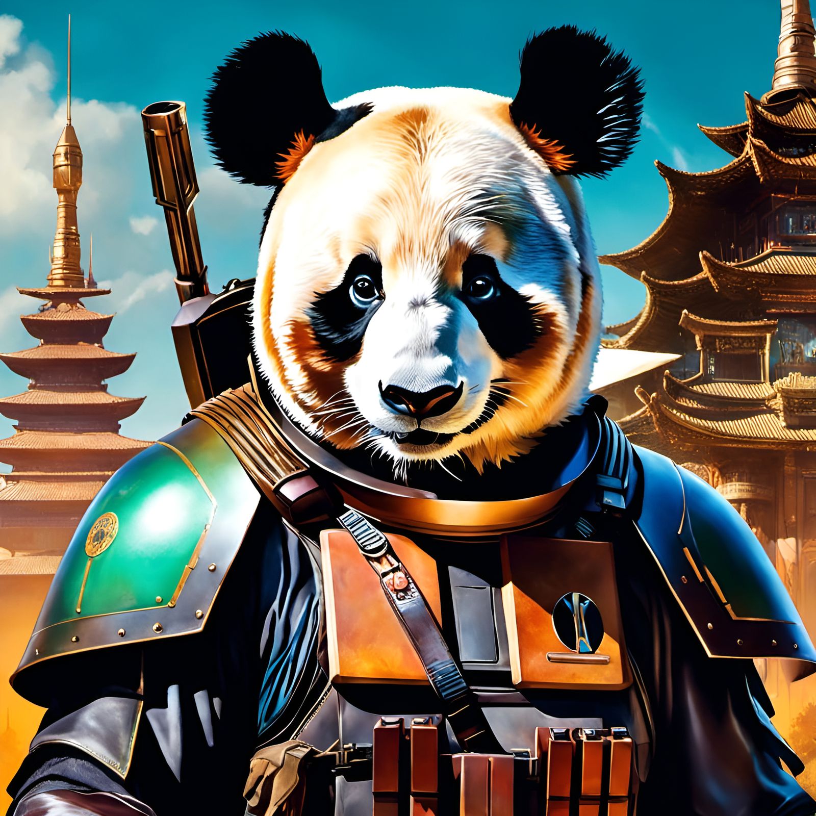 Panda as Mandalorian Portrait, Painterly Digital Art