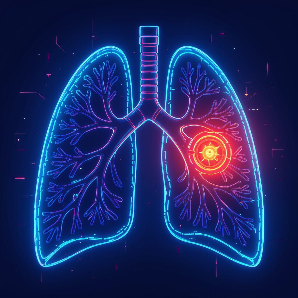 Lungs in Blue Outline with Red Valve