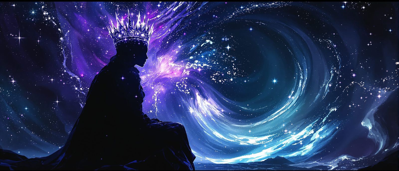 Cosmic Queen on Obsidian Throne in Starlight Crown