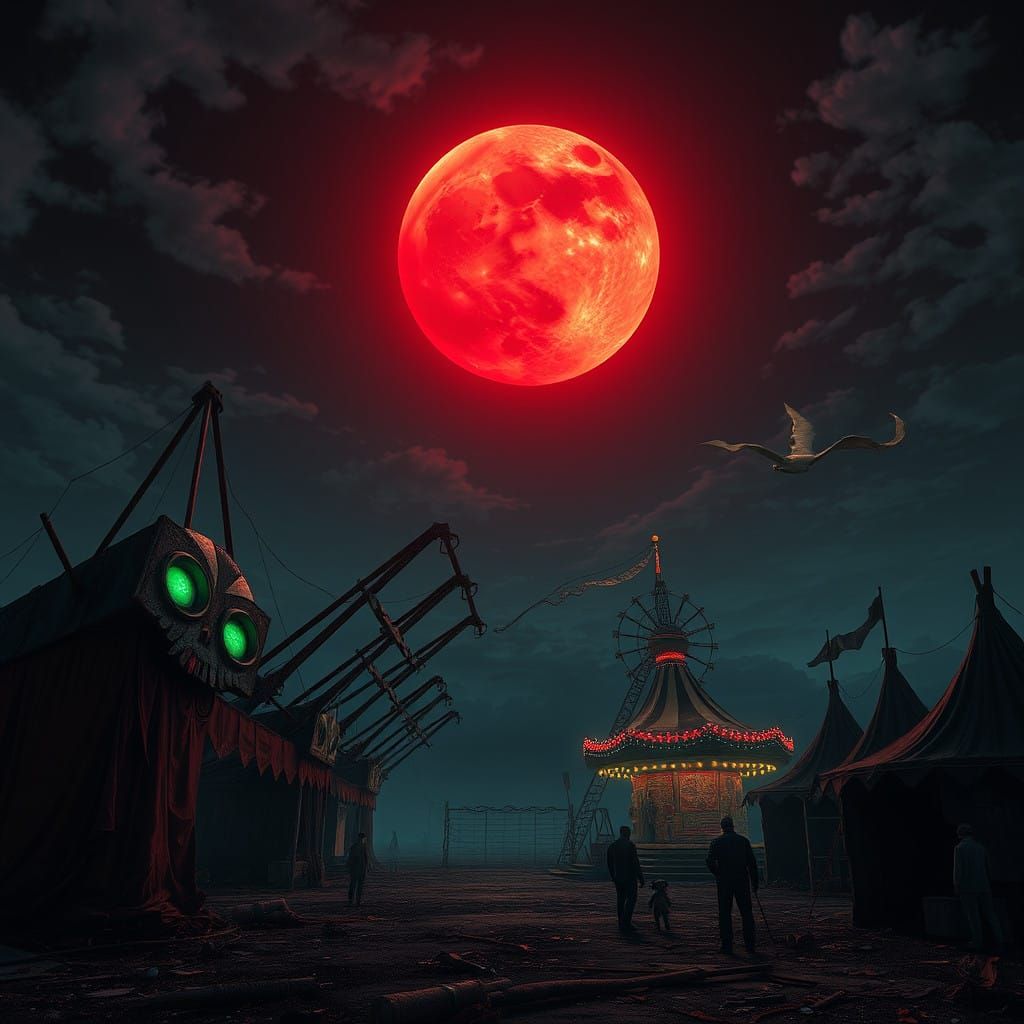 Mysterious Carnival Under Blood-Red Moon