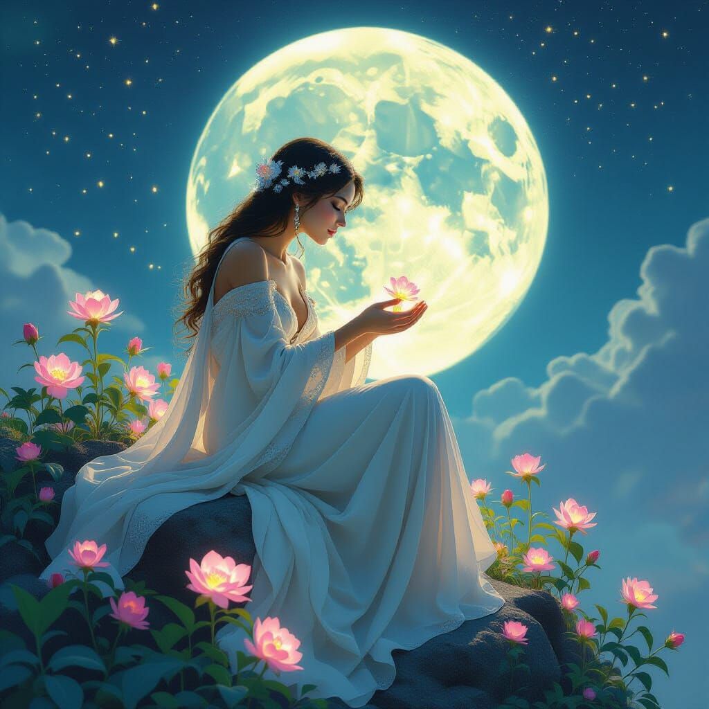 Celestial Gardener Cultivating Bioluminescent Flora in Art N...