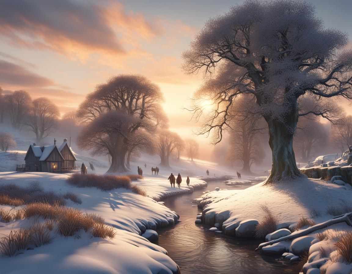 Winter Riverbend at Sunrise: A Matte Painting