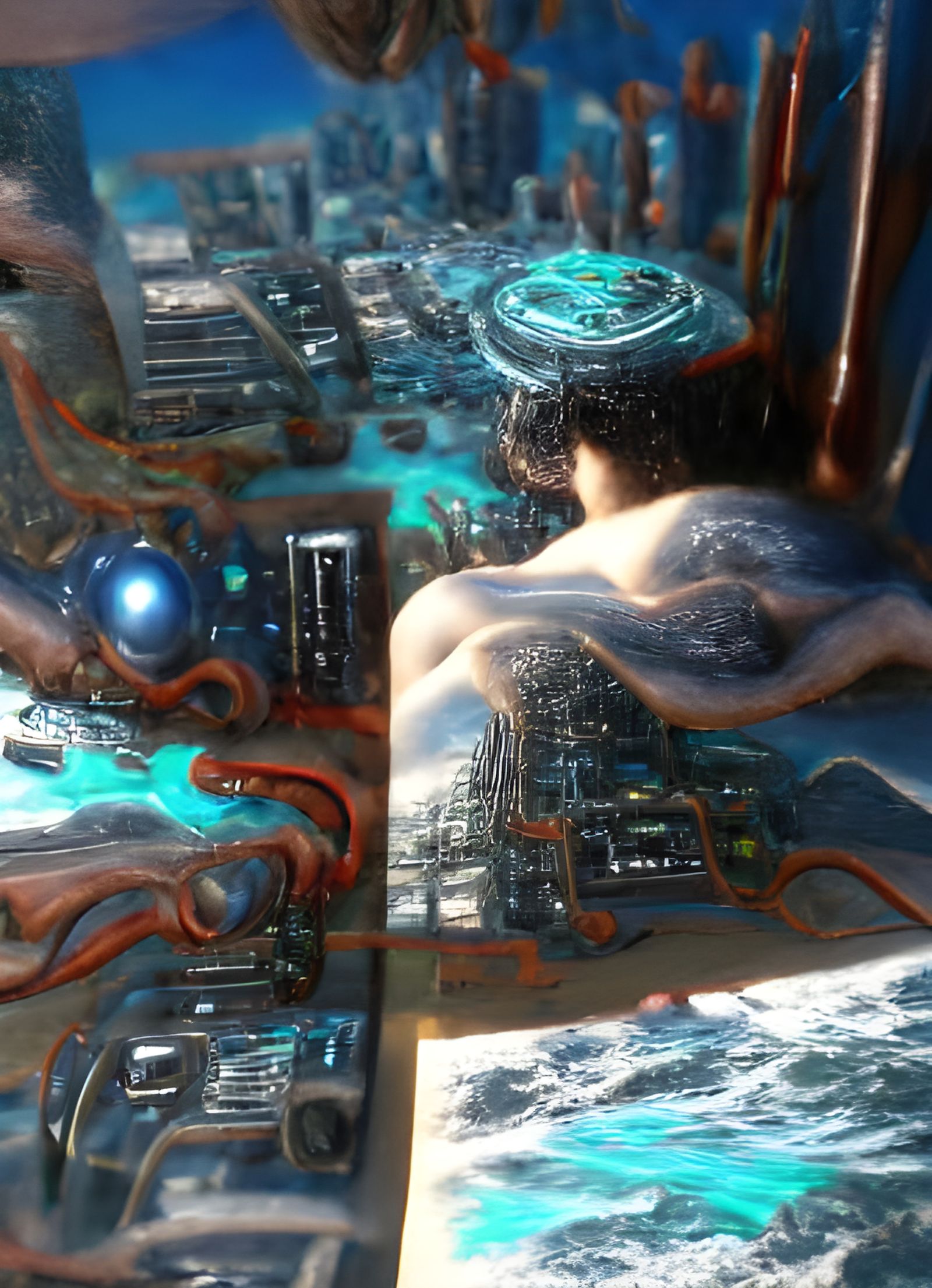 Underwater Cyborg in Fractal Electronic Reality