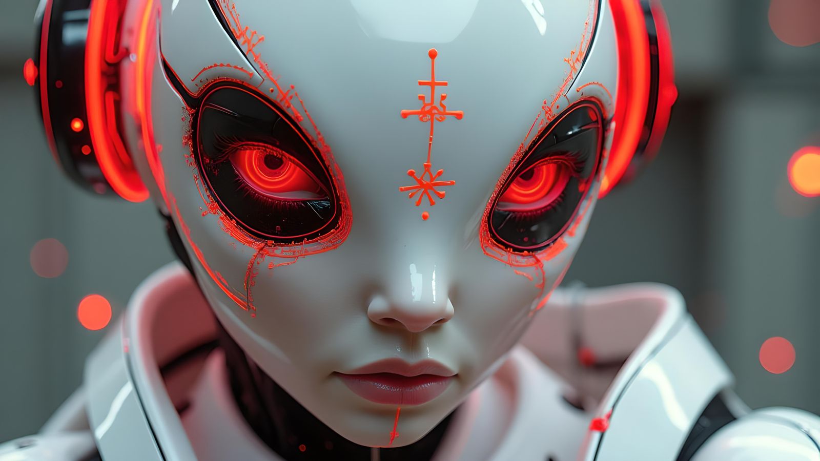 Futuristic Android Portrait in Retro-Futuristic Environment