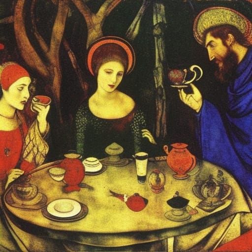 Vampire and Amphibian Tea Party: Surreal Medieval Art