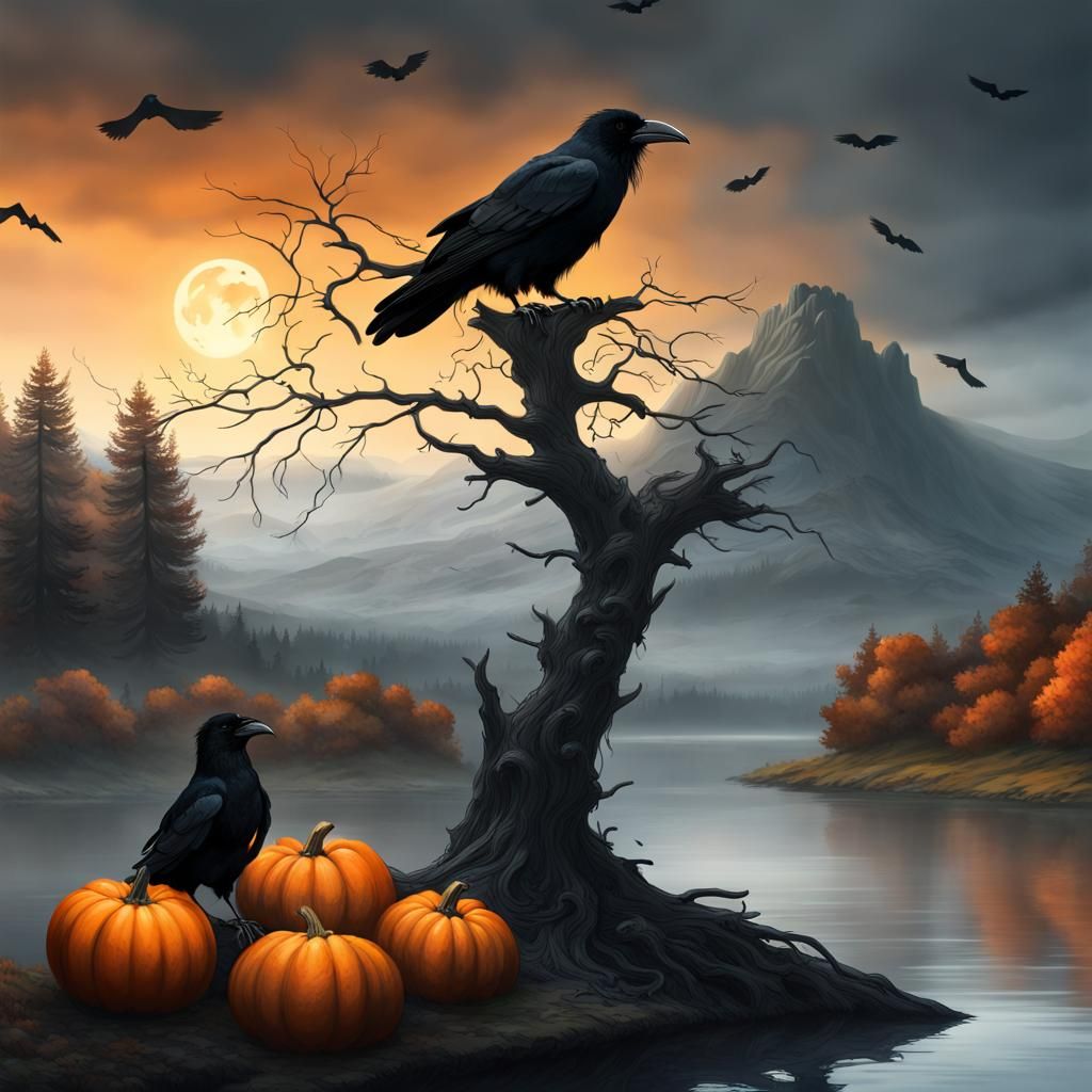 Spooky Scottish Croft House with Raven in Doré Style