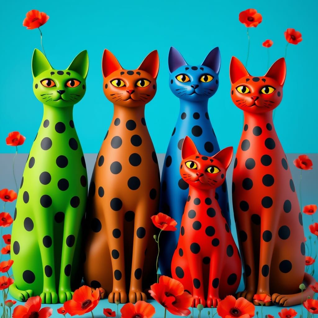 Surreal Family of Cats in Vibrant Geometric Harmony