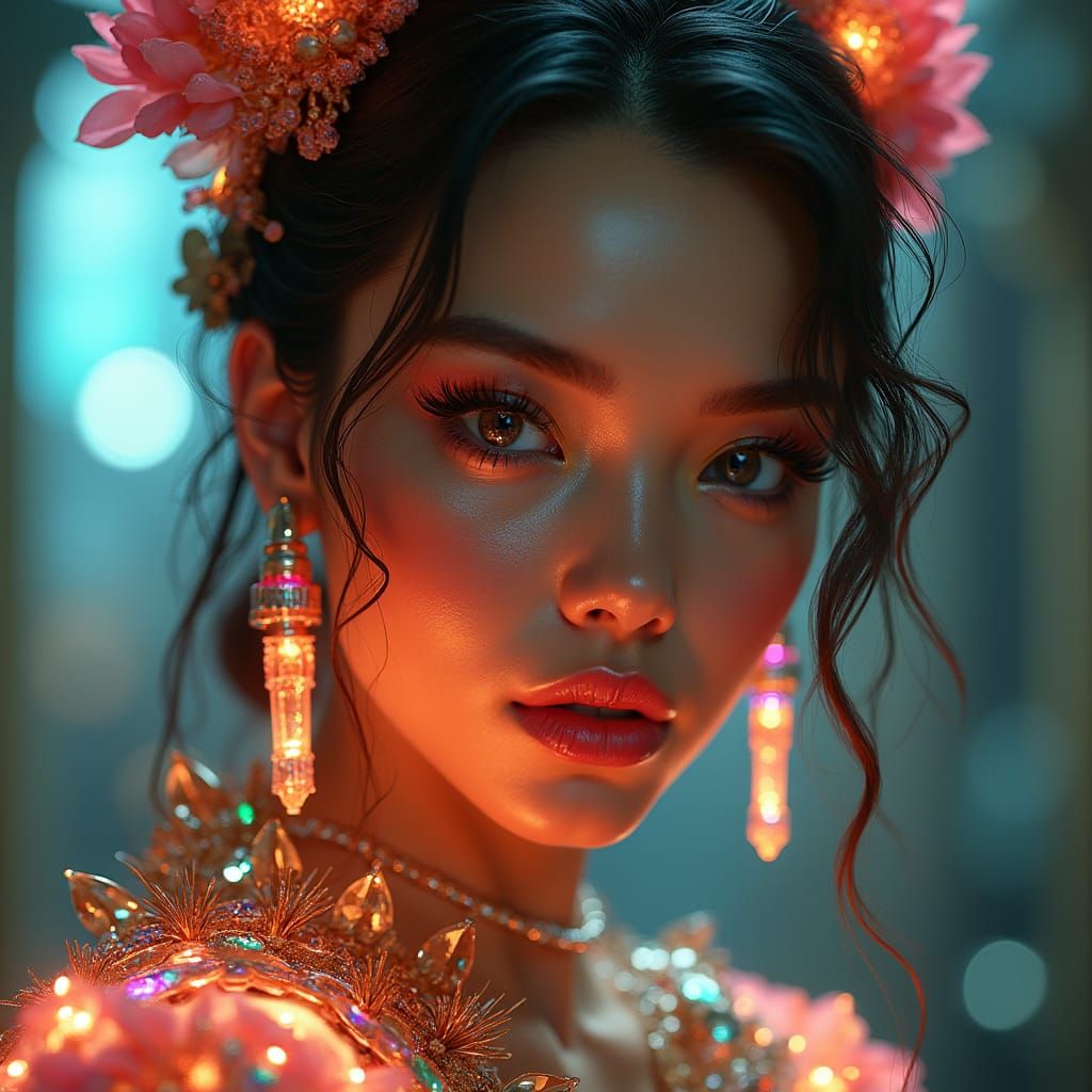 Sci-Fi Woman Portrait with Holographic Jewelry