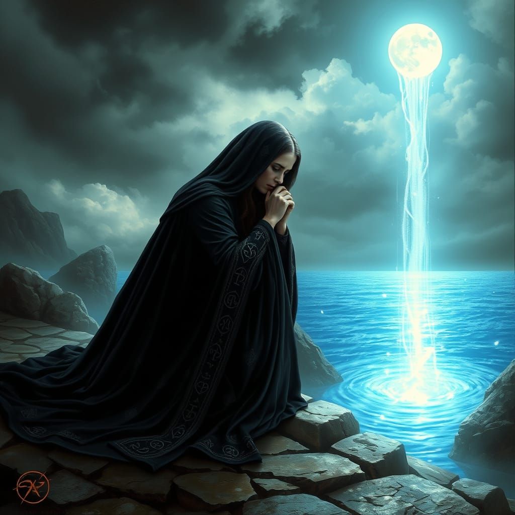 Sorrowful High Priestess Weeps, Forming Healing Blue Flame L...