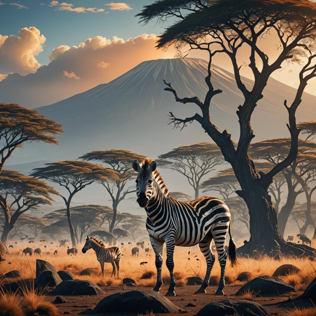 Zebra at Kilimanjaro in Surreal Wildlife Art