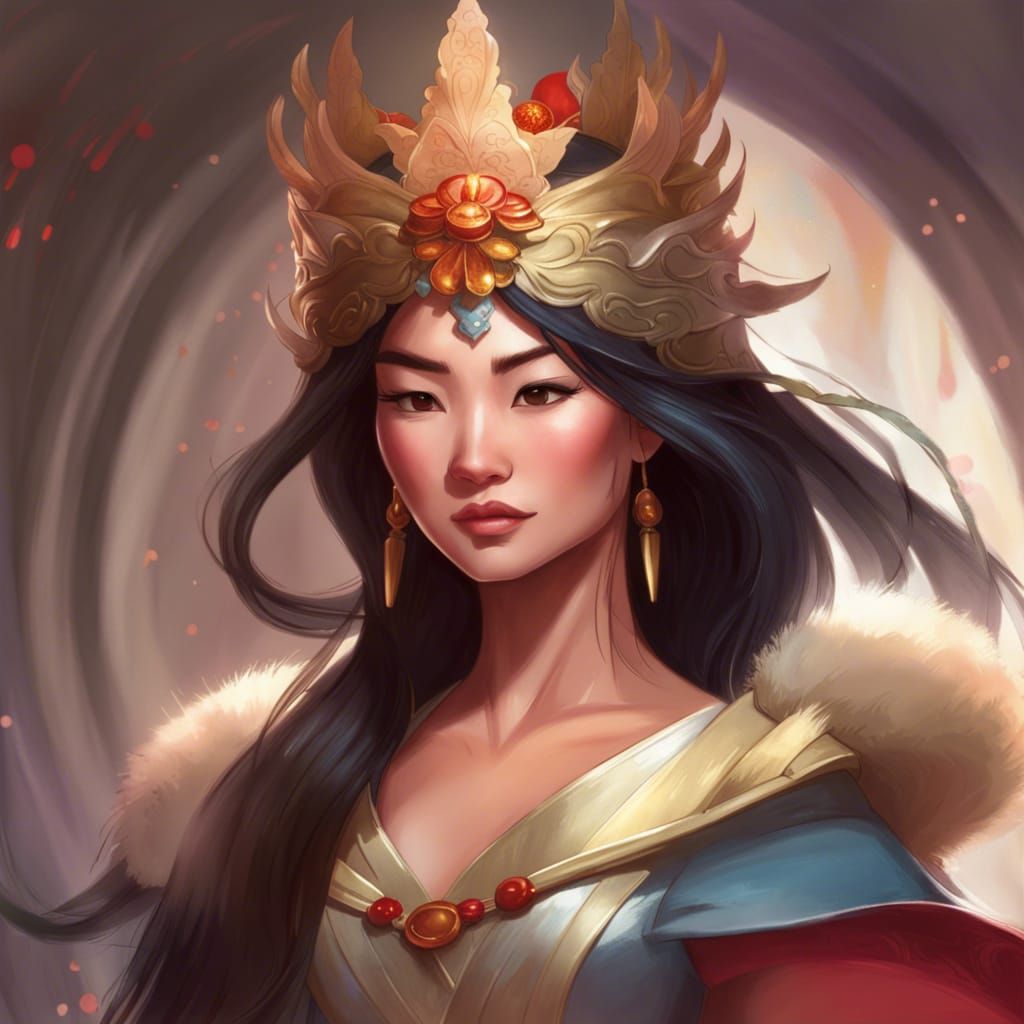 Warrior Goddess Mulan Portrait in Art Nouveau Style