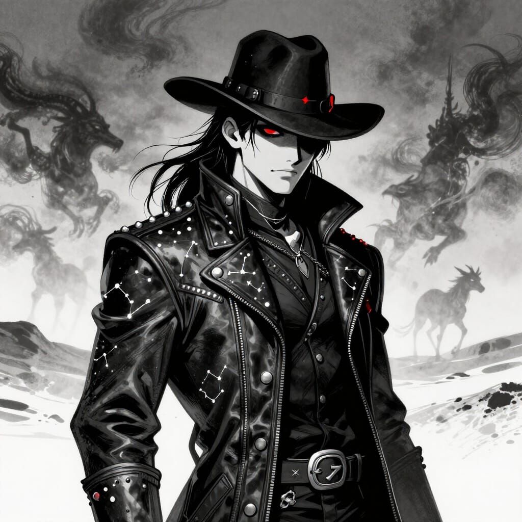 Midnight Outlaw of the Painted Frontier in Monochrome