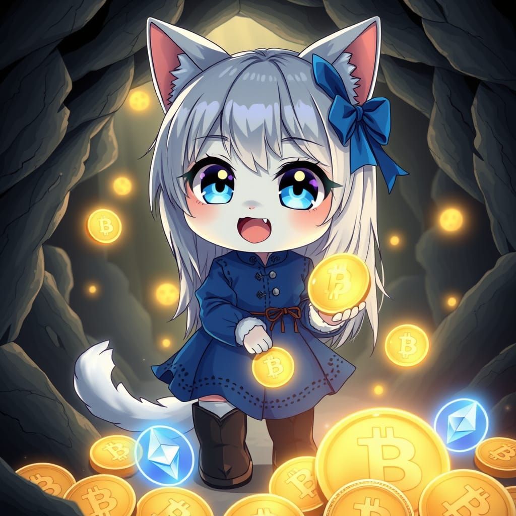 Adorable Anime Catgirl Discovers Glowing Cryptocurrencies in...