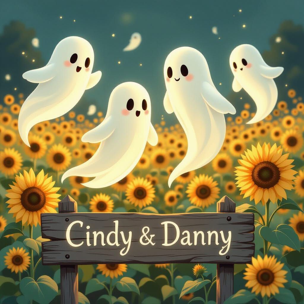 Ethereal Ghosts in Sunflower Field with Names