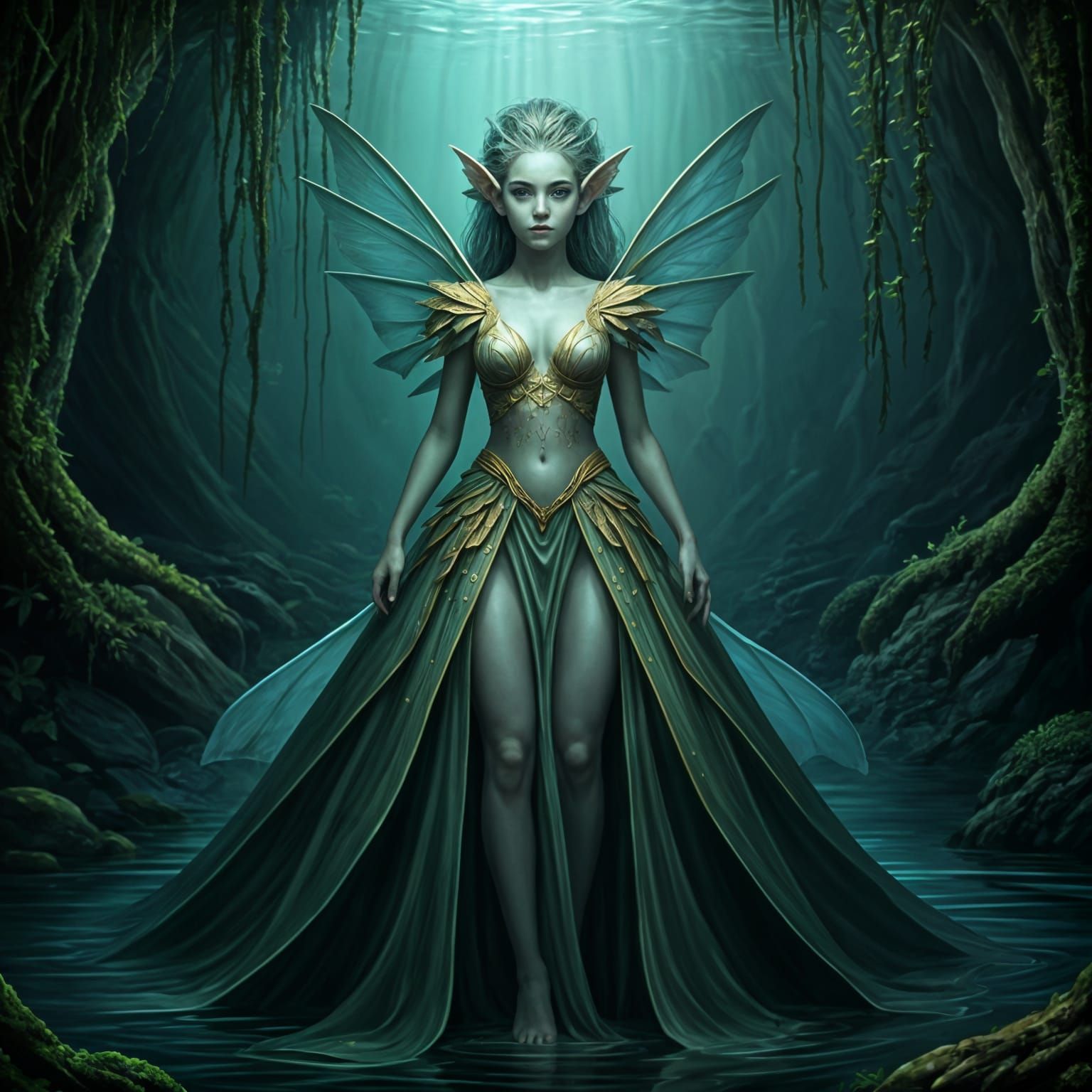 Water Fey Folk in Rivers and Lakes as Impressionist Painting...