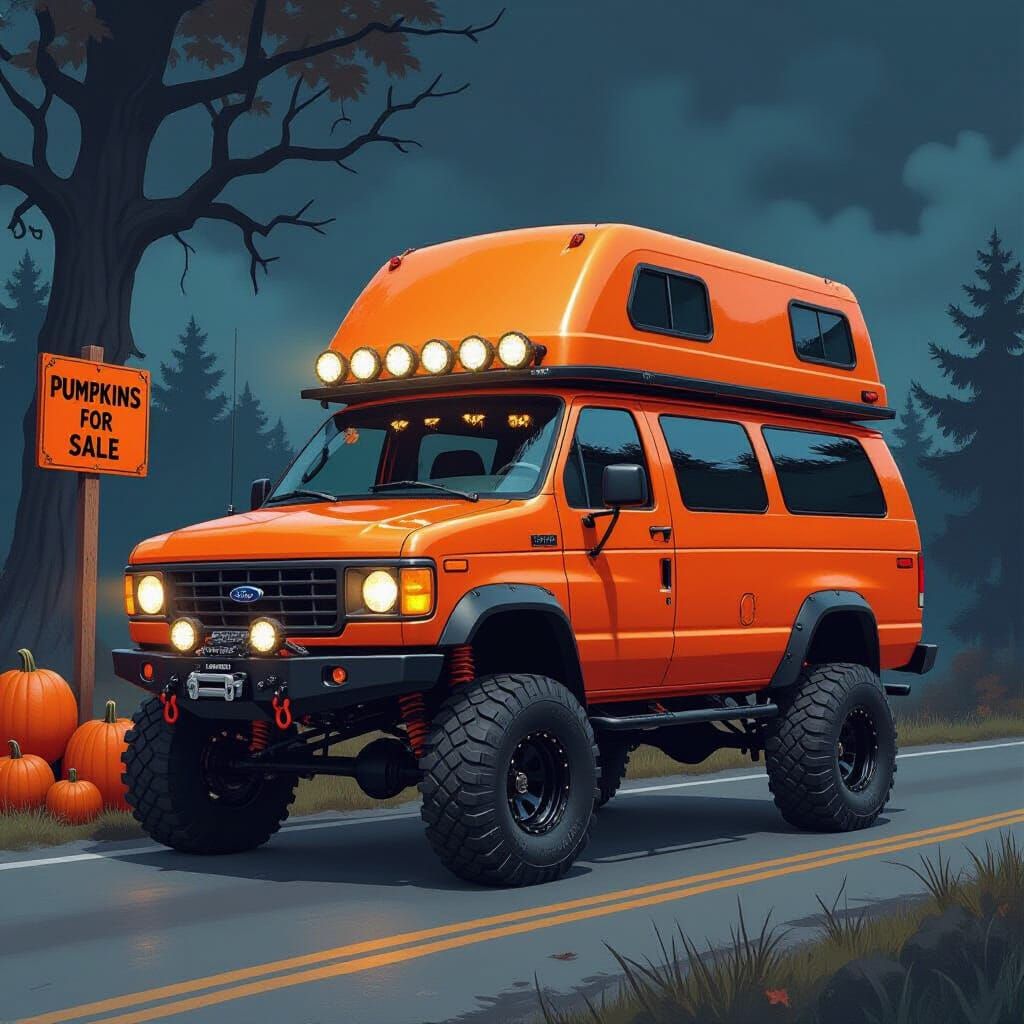 Halloween Pumpkin Van on Spooky Road