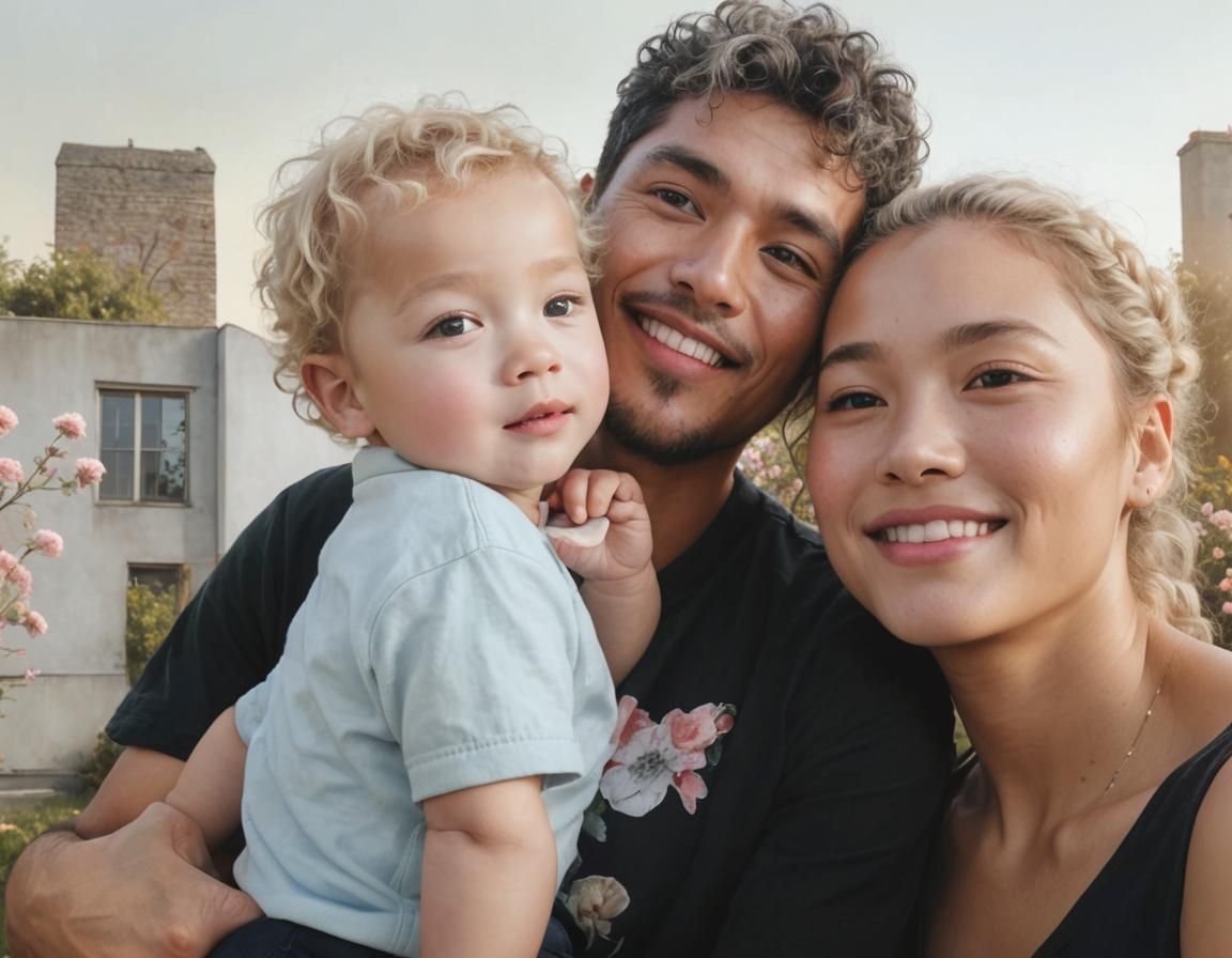 Family Portrait in a Flower Field, Digital Art