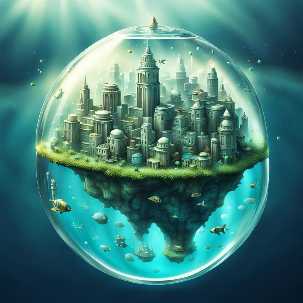 Micro Underwater City in a Water Drop