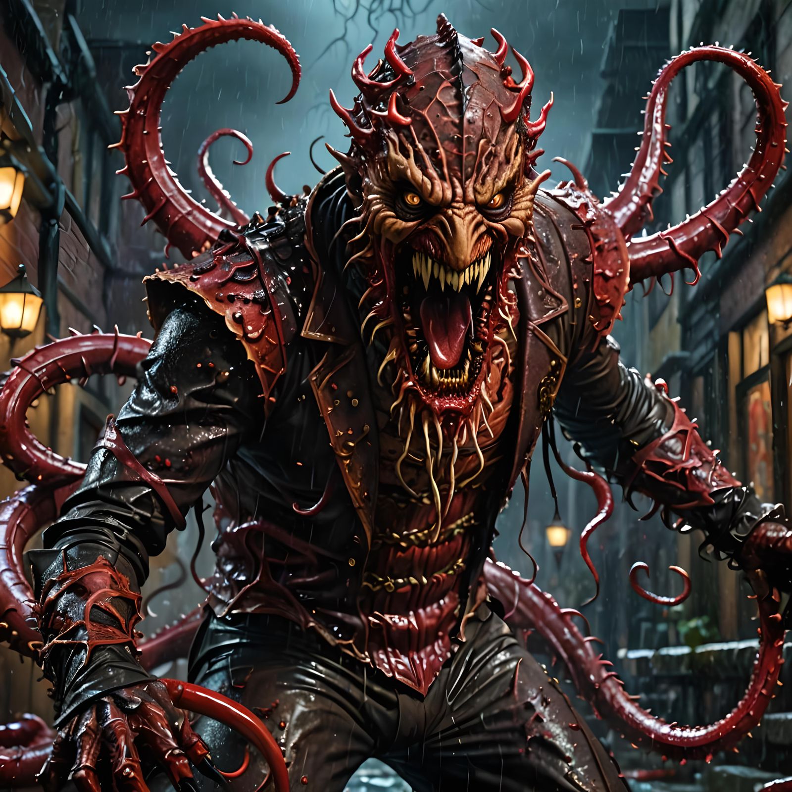 Blood-Soaked Tentacle Demon in 3D HDR