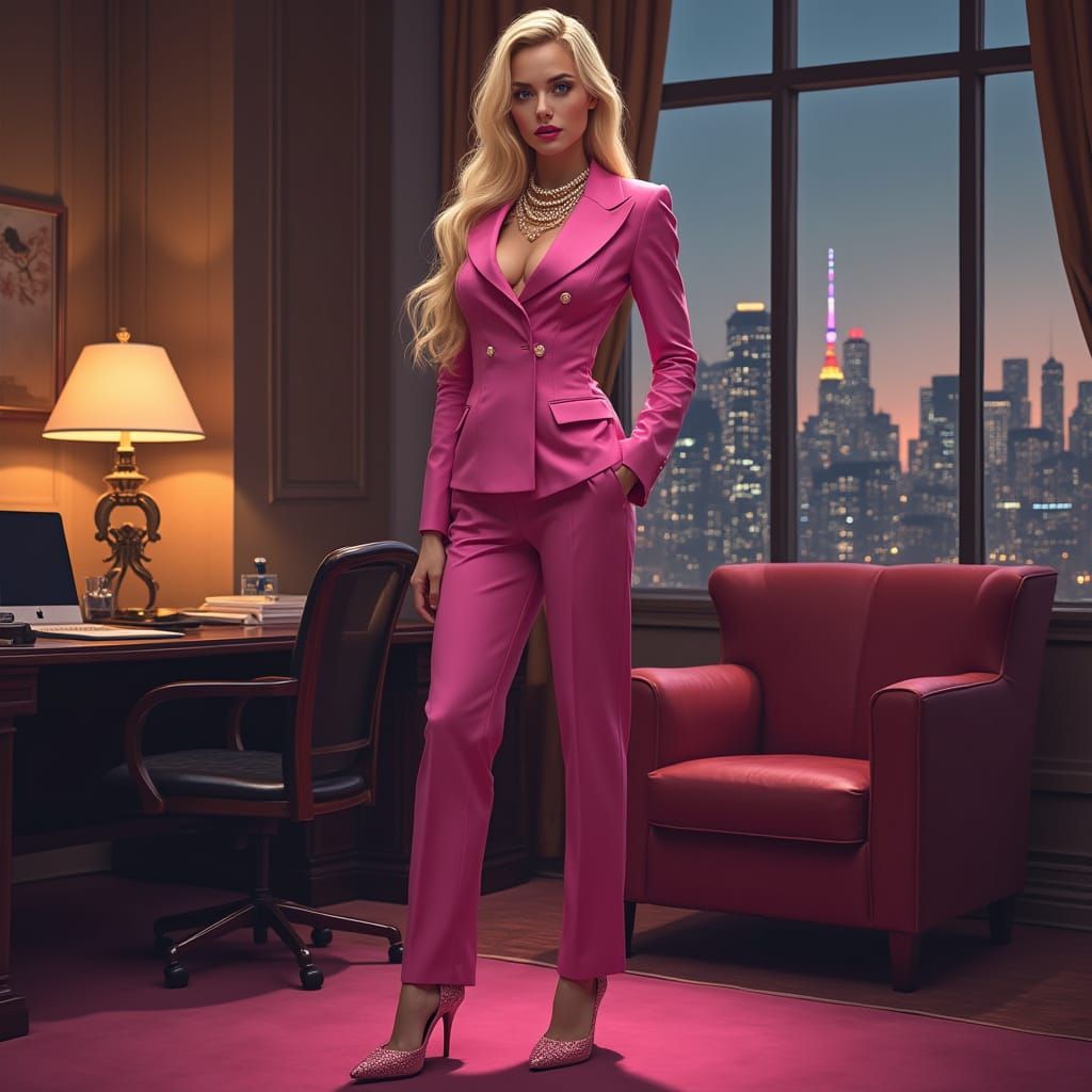 Blonde Mob Boss in Pink Suit, Noir Aesthetic