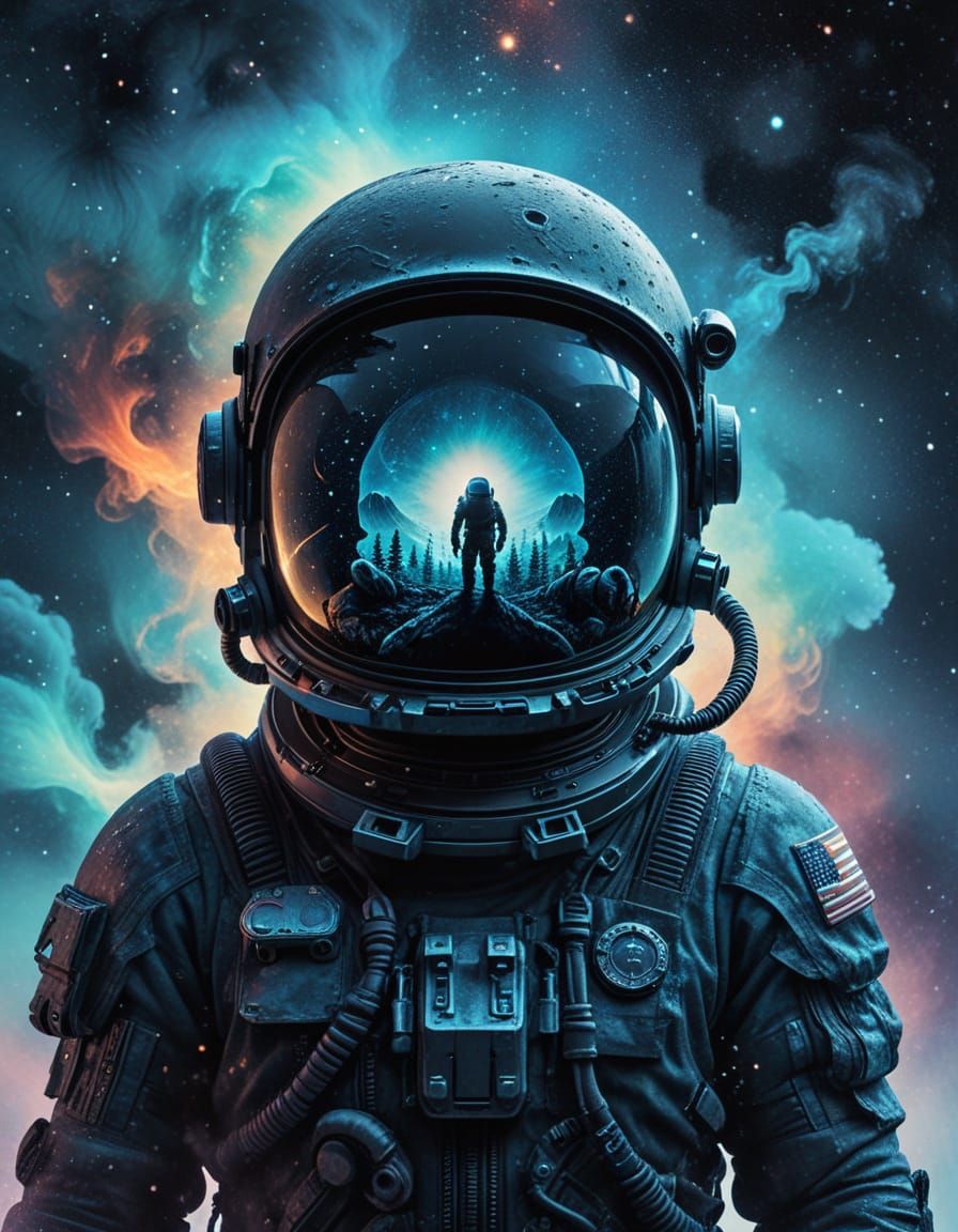 Astronaut in Dreamy Galaxy Landscape, in Watercolour Style