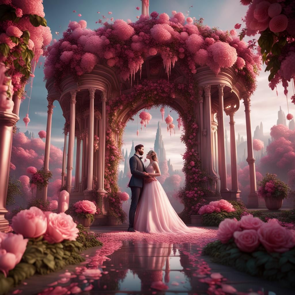 Beautiful Pink Wedding Gown: Fantasy Concept Art