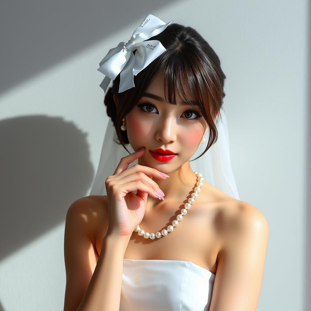 Japanese Woman in White Dress with Veil