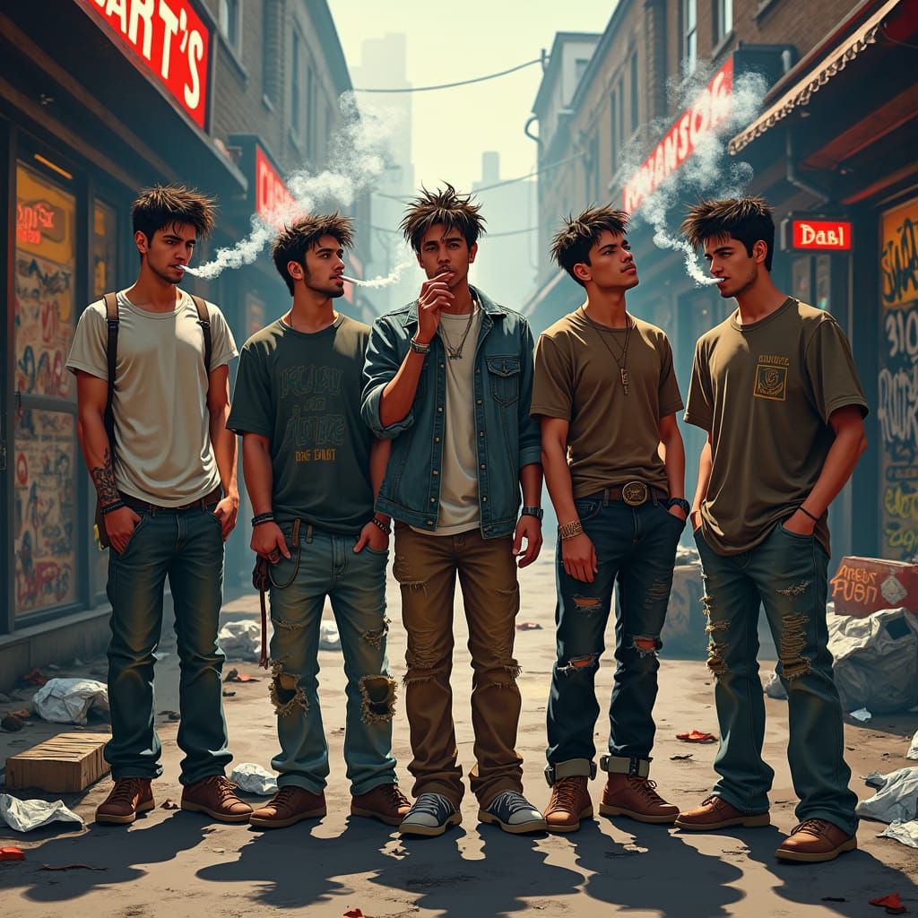 Gritty Urban Scene with Smoking Men