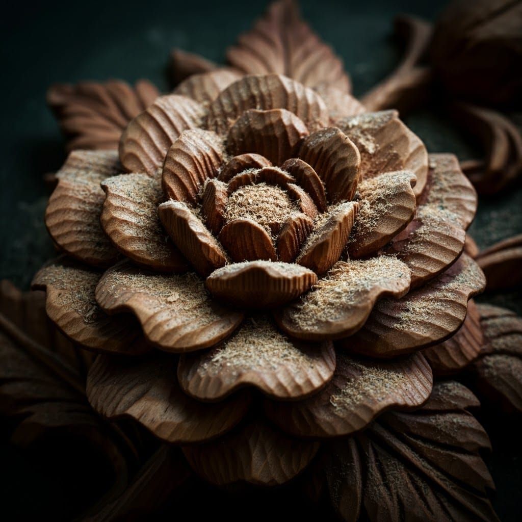 Wood Carved Flowers with Colorful Sawdust Details