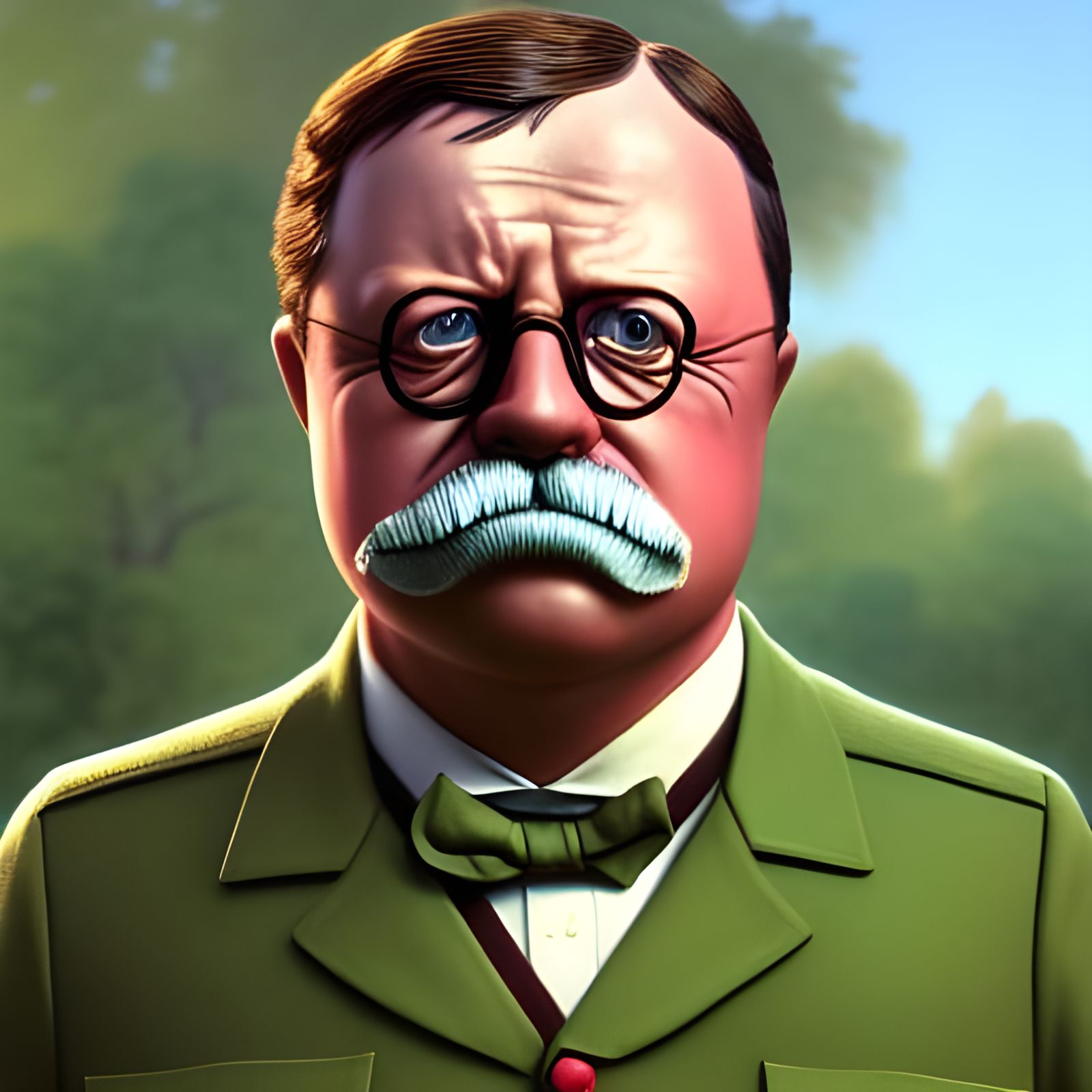 Teddy Roosevelt as Chipmunk in Park, 3D Render