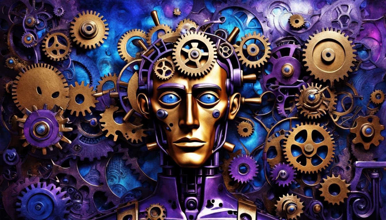 Surreal Thoughts Encircling Man's Mind in Alcohol Ink Style