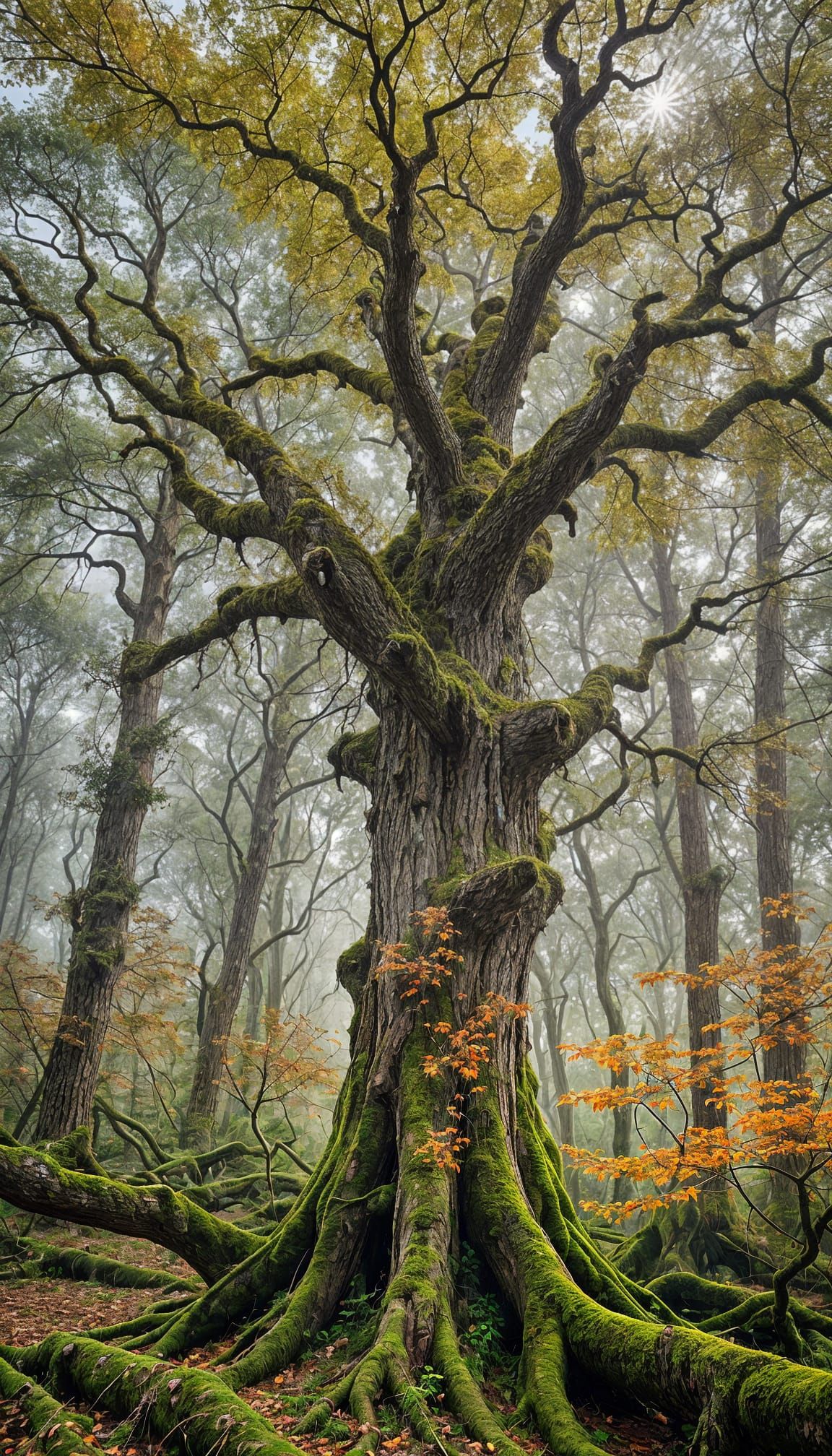 Autumn Tree in Forest: Cinematic Film Still