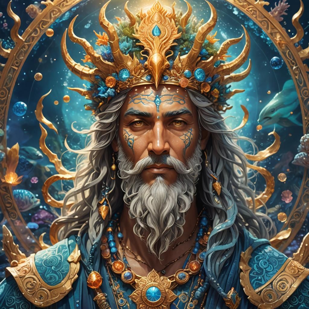 Mediterranean Ocean God in Vibrant Fantasy Art