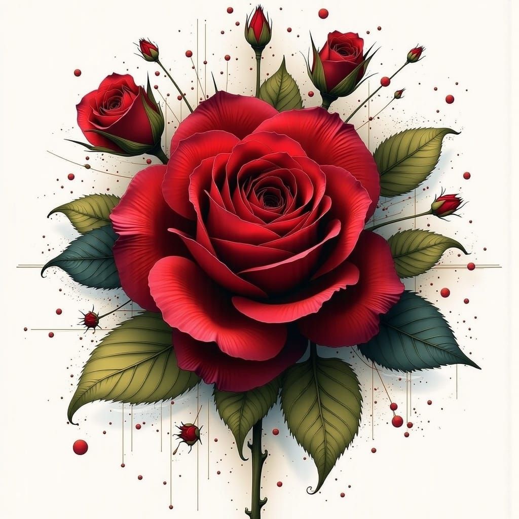 Burgundy Rose Crest Design with Lines