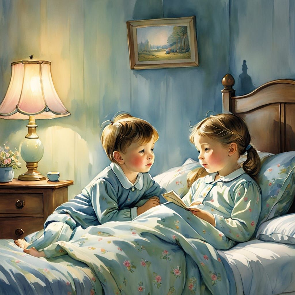 Cozy Bedtime Story Illustration in Watercolor Style