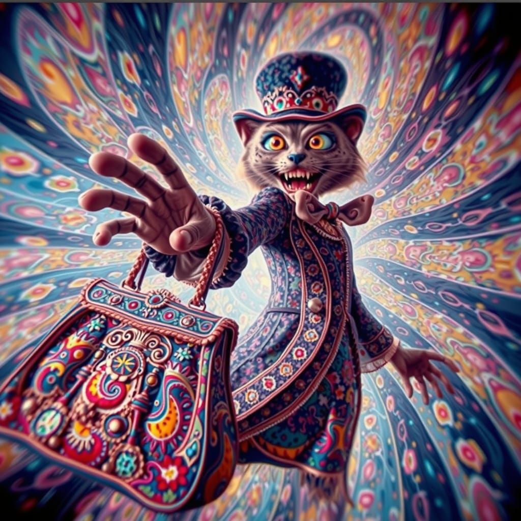 Horrifying Being with Paisley Magic Bag: Surreal Cursed Imag...