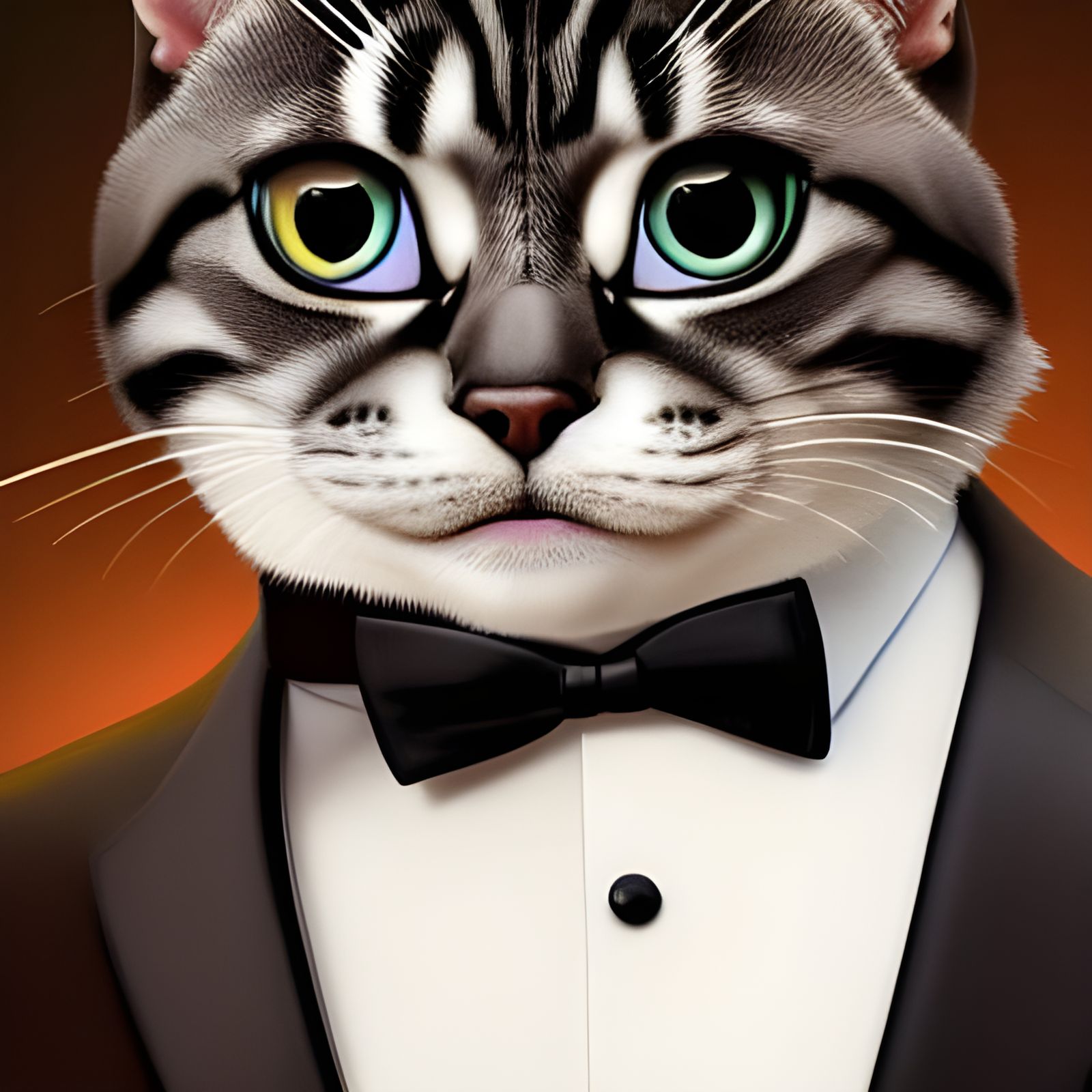 Cat in Tuxedo as Leonardo DiCaprio, 3D Render