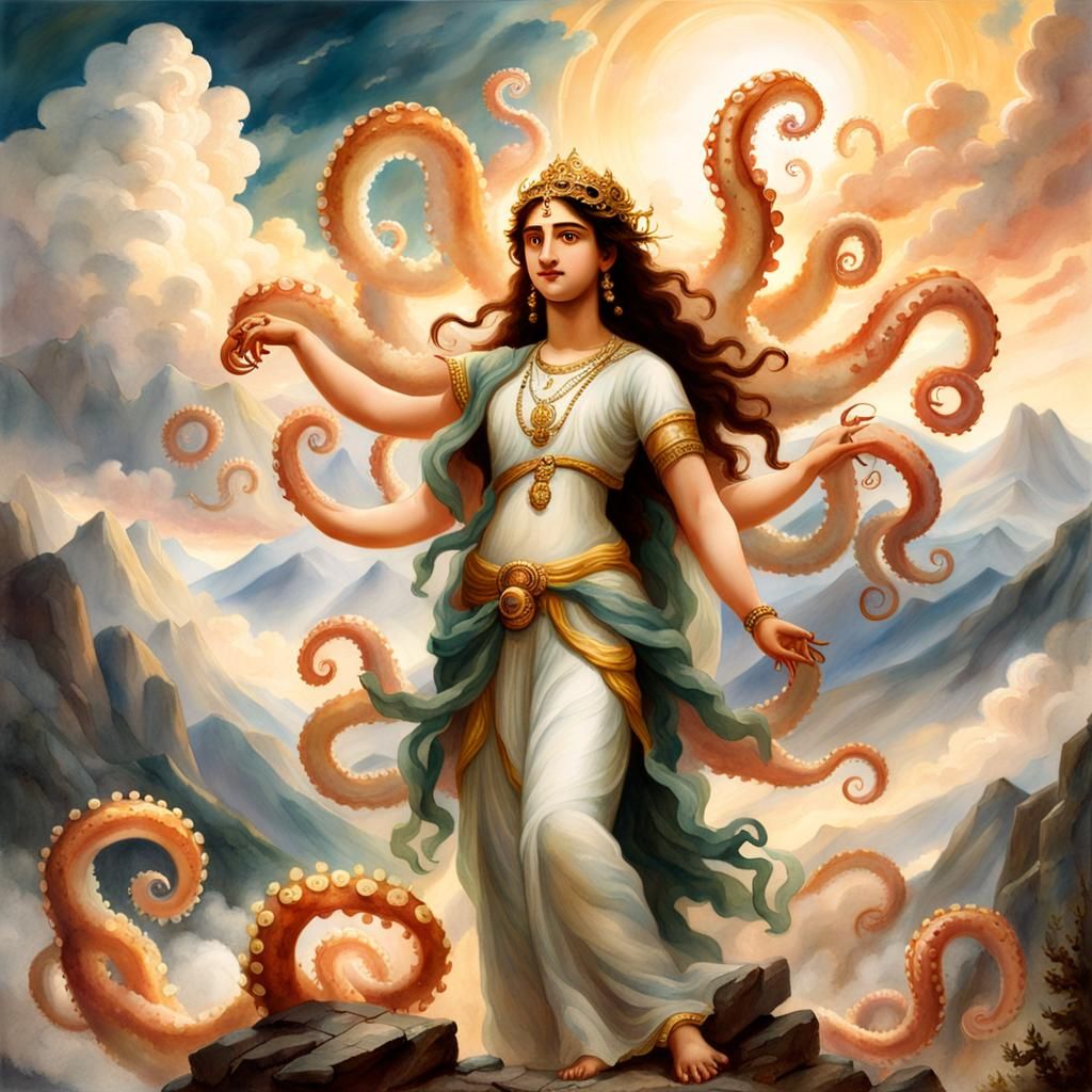 Fantasy Goddess with Octopus Arms in Renaissance Style