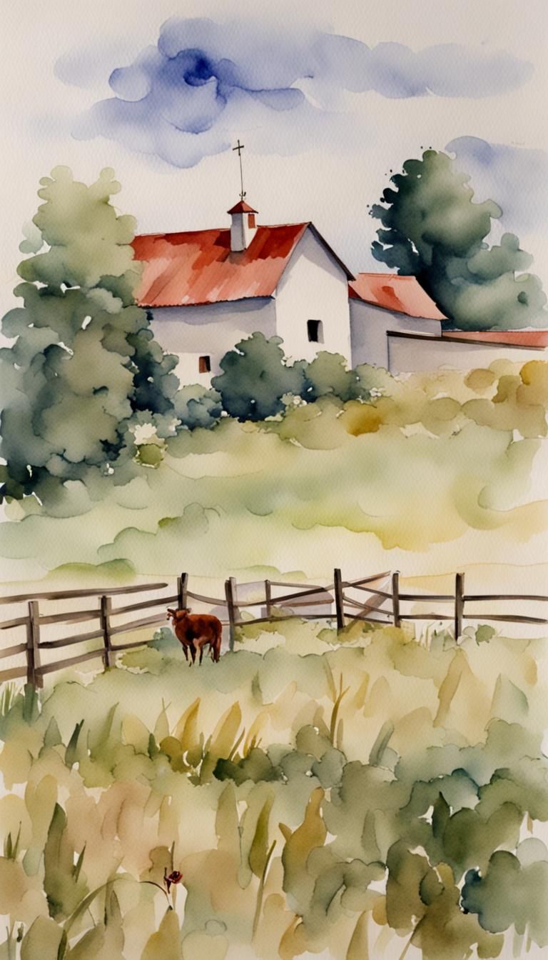 Watercolor Painting: A Day on the Farm