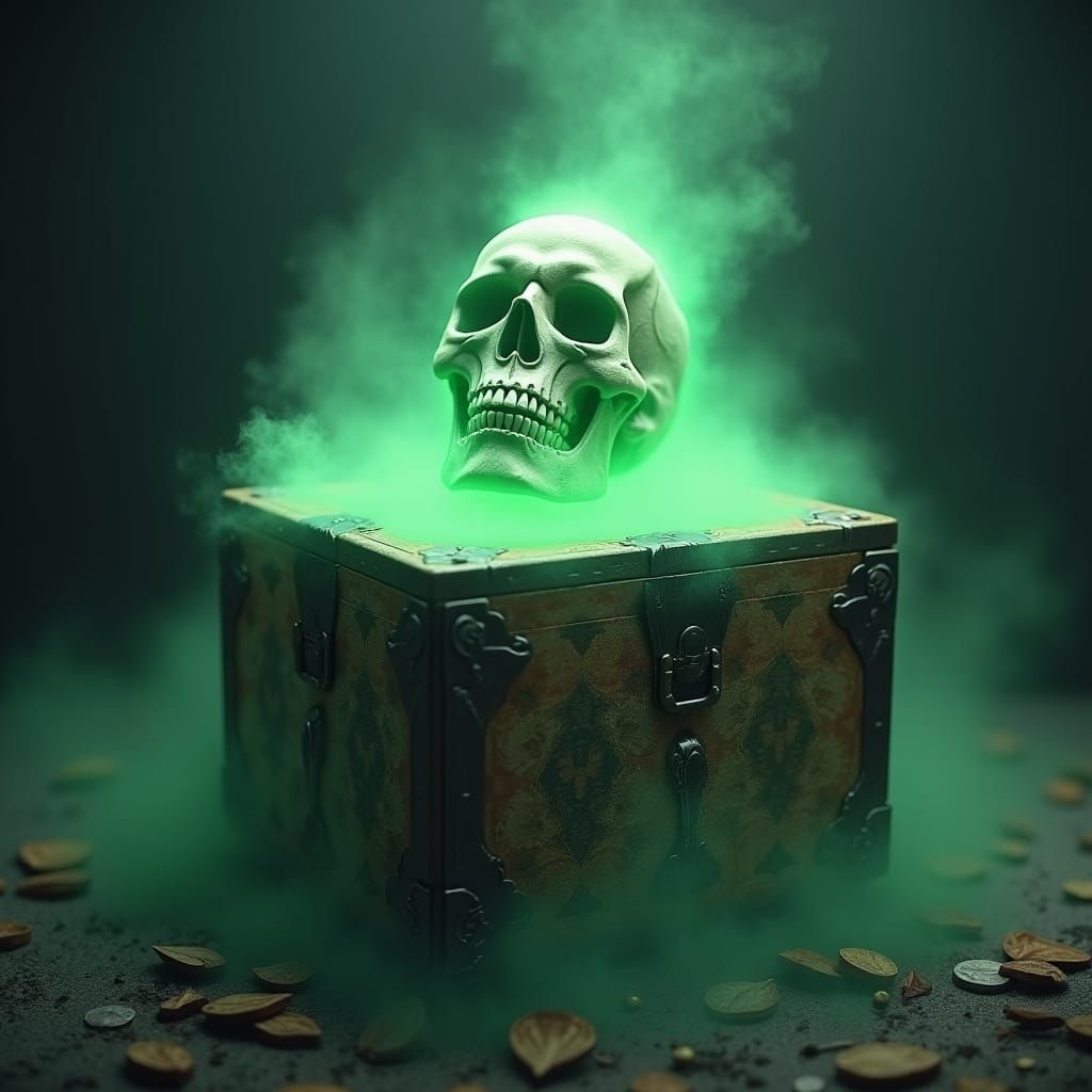 Cursed Box with Skull and Green Mist