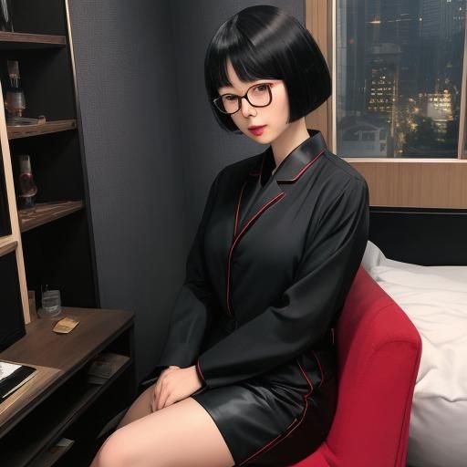 Fashion Designer Portrait with Black Bob Cut