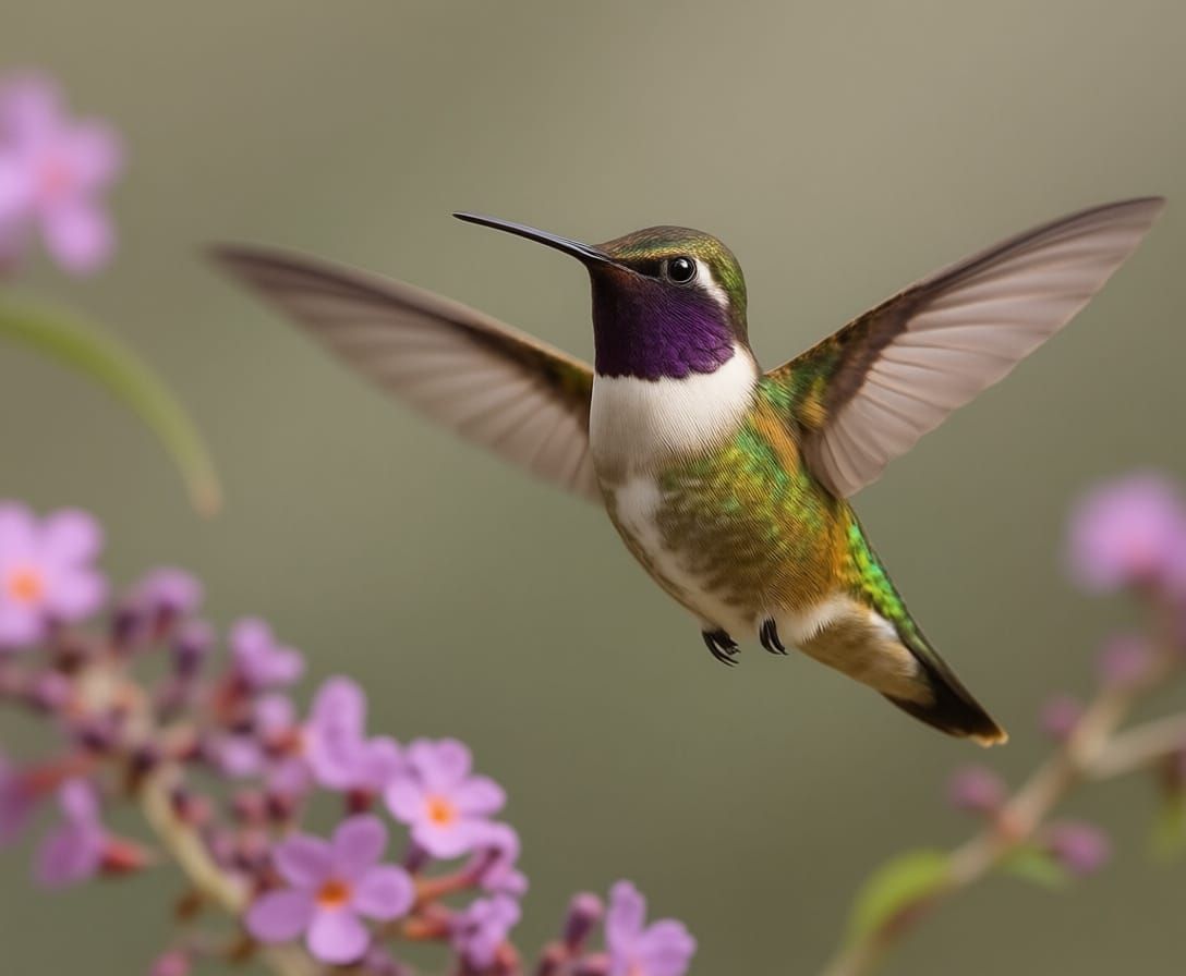 Hummingbird Near Butterfly Bush in Dramatic Digital Art