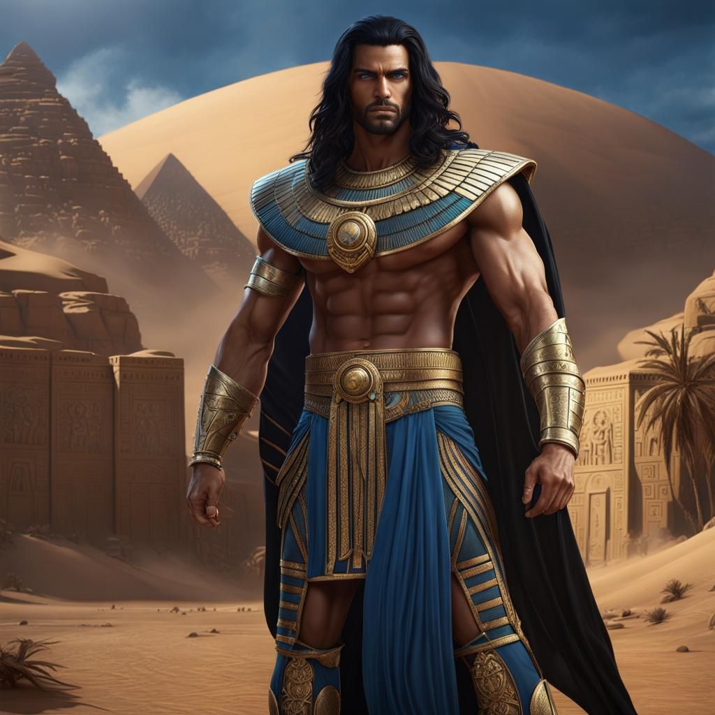 Egyptian Man with Blue Eyes in Detailed Digital Art